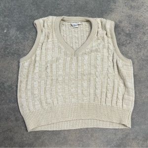 Vintage Cream Cable Knit V-Neck Sweater Vest